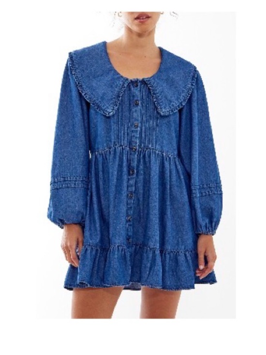 Urban Outfitters Dresses & Skirts - Urban Outfitters Blue Denim-Look Peter Pan Collar Button-Front Dress